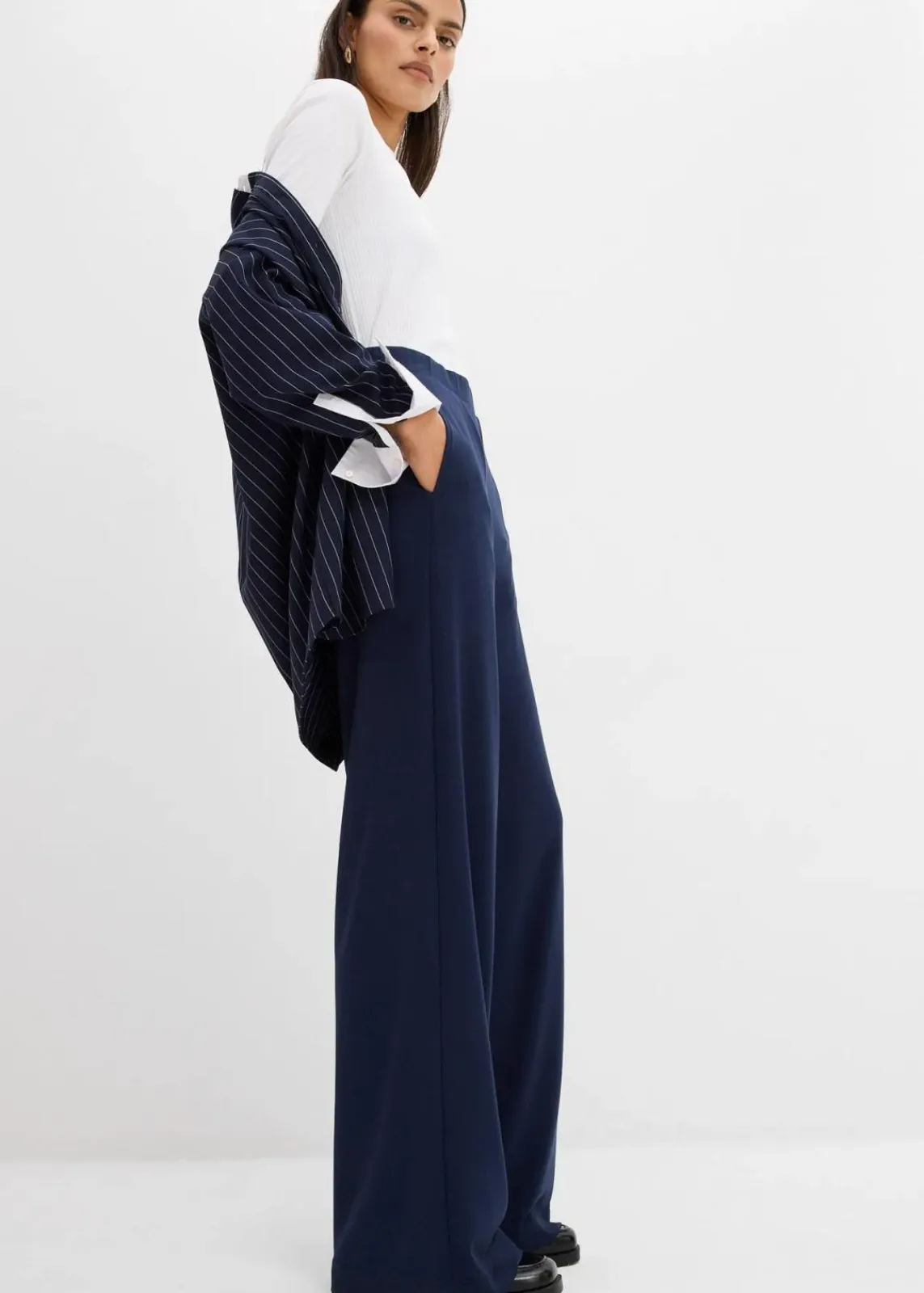 bonprix Hosen|Bekleidung·Kleider^Palazzo-Hose aus bequemen Punto di Roma dunkelblau