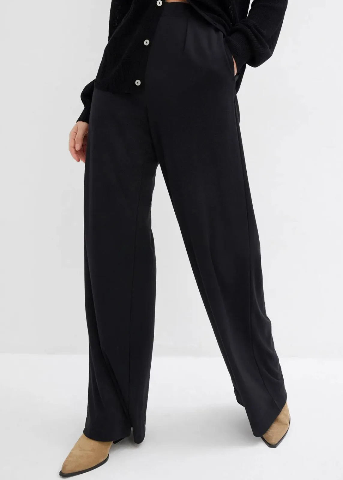 bonprix Bekleidung·Kleider|Hosen^Palazzo-Hose aus bequemen Punto di Roma schwarz