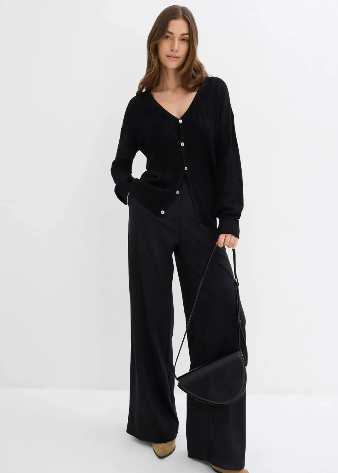 bonprix Bekleidung·Kleider|Hosen^Palazzo-Hose aus bequemen Punto di Roma schwarz