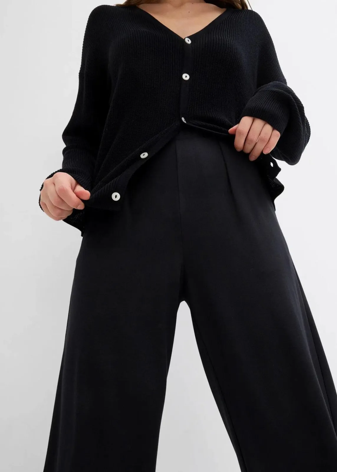 bonprix Bekleidung·Kleider|Hosen^Palazzo-Hose aus bequemen Punto di Roma schwarz