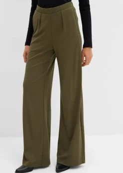 bonprix Hosen|Bekleidung·Kleider^Palazzo-Hose aus bequemen Punto di Roma dunkeloliv