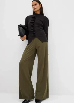 bonprix Hosen|Bekleidung·Kleider^Palazzo-Hose aus bequemen Punto di Roma dunkeloliv