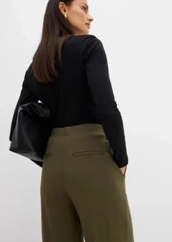 bonprix Hosen|Bekleidung·Kleider^Palazzo-Hose aus bequemen Punto di Roma dunkeloliv