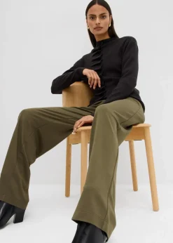 bonprix Hosen|Bekleidung·Kleider^Palazzo-Hose aus bequemen Punto di Roma dunkeloliv