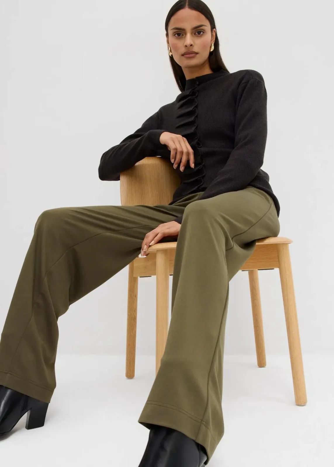 bonprix Hosen|Bekleidung·Kleider^Palazzo-Hose aus bequemen Punto di Roma dunkeloliv