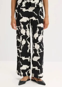 bonprix Bekleidung·Kleider|Zweiteiler & Sets^Palazzo-Hose aus fließendem Satin schwarz/weiß bedruckt
