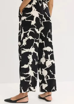 bonprix Bekleidung·Kleider|Zweiteiler & Sets^Palazzo-Hose aus fließendem Satin schwarz/weiß bedruckt