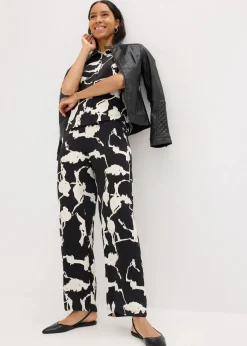 bonprix Bekleidung·Kleider|Zweiteiler & Sets^Palazzo-Hose aus fließendem Satin schwarz/weiß bedruckt