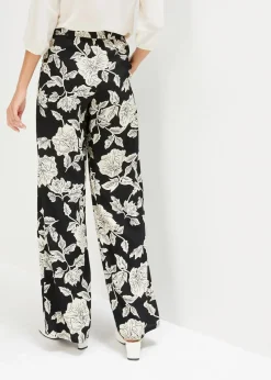 bonprix Bekleidung·Kleider|Hosen^Palazzo-Hose aus fließender Viskose schwarz/kieselbeige geblümt