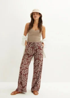 bonprix Nachhaltigere Materialien|Hosen^Palazzo-Hose aus fließender Viskose terrabraun/weiß bedruckt