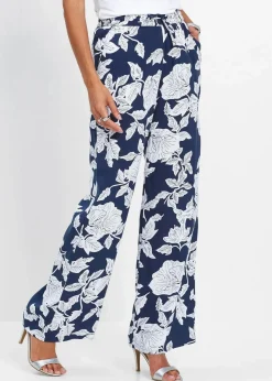 bonprix Nachhaltigere Materialien|Hosen^Palazzo-Hose aus fließender Viskose dunkelblau/weiß geblümt