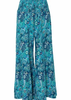 bonprix Hosen|Kurzgrößen^Palazzo-Hose aus fließender Viskose dunkelsmaragd/mittelblau paisley