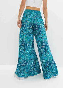 bonprix Hosen|Kurzgrößen^Palazzo-Hose aus fließender Viskose dunkelsmaragd/mittelblau paisley