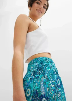 bonprix Hosen|Kurzgrößen^Palazzo-Hose aus fließender Viskose dunkelsmaragd/mittelblau paisley