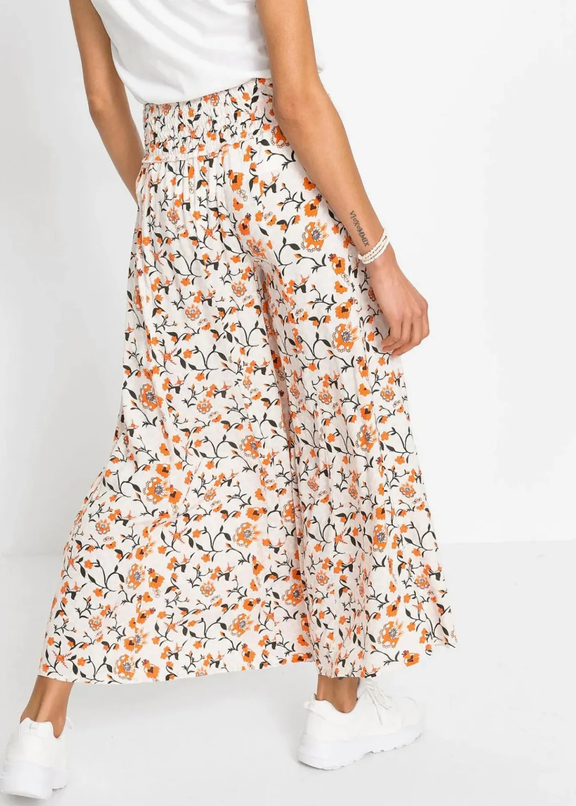 bonprix Kurzgrößen|Bekleidung·Kleider^Palazzo-Hose aus fließender Viskose beige/orange geblümt