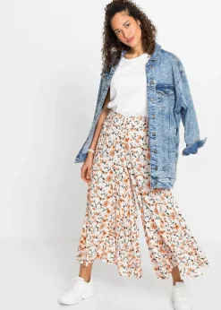 bonprix Kurzgrößen|Bekleidung·Kleider^Palazzo-Hose aus fließender Viskose beige/orange geblümt
