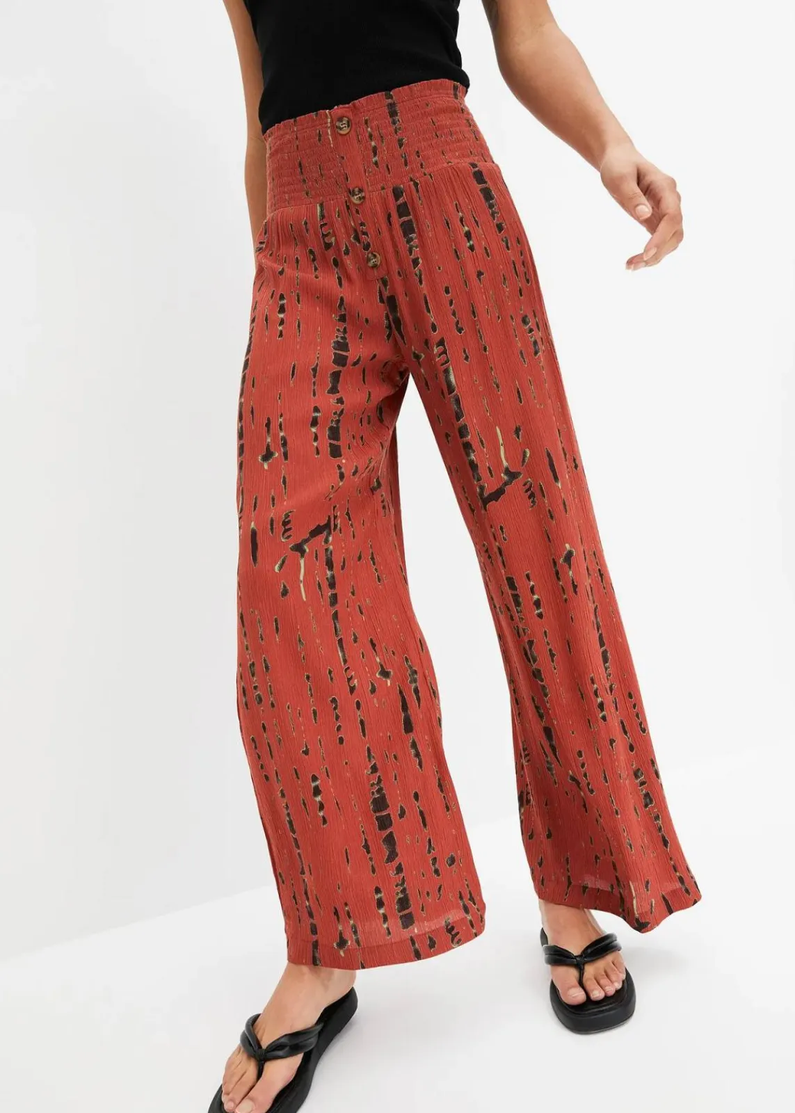 bonprix Nachhaltigere Materialien|Hosen^Palazzo-Hose aus fließender Viskose marsalabraun / schwarz bedruckt