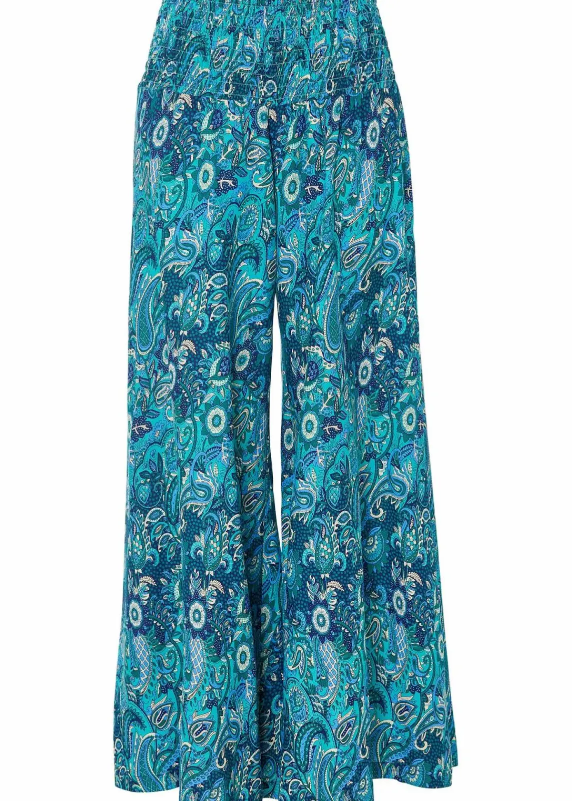 bonprix Kurzgrößen|Bekleidung·Kleider^Palazzo-Hose aus fließender Viskose dunkelsmaragd/mittelblau paisley