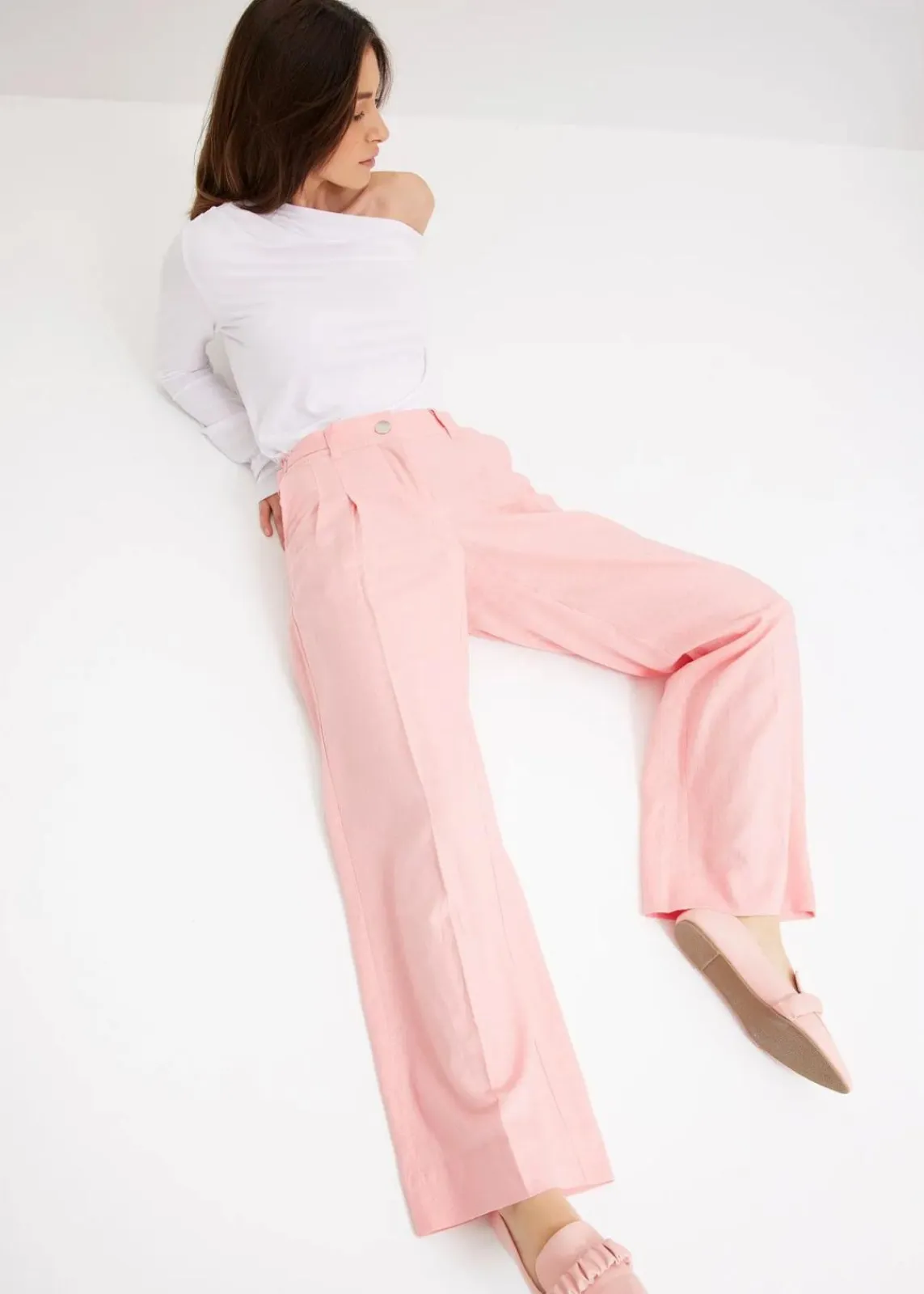bonprix Hosen|Bekleidung·Kleider^Palazzo-Hose aus leichtem Leinen-Mix softrosa