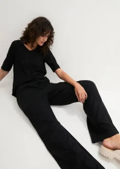 bonprix Bekleidung·Kleider|Hosen^Palazzo-Hose aus leichtem Leinen-Viskose-Mix schwarz