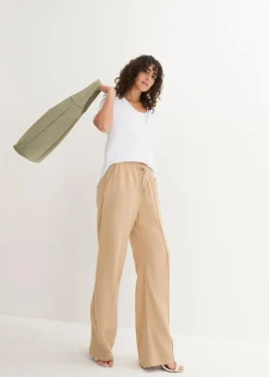 bonprix Hosen|Bekleidung·Kleider^Palazzo-Hose aus leichtem Leinen-Viskose-Mix latte macchiato