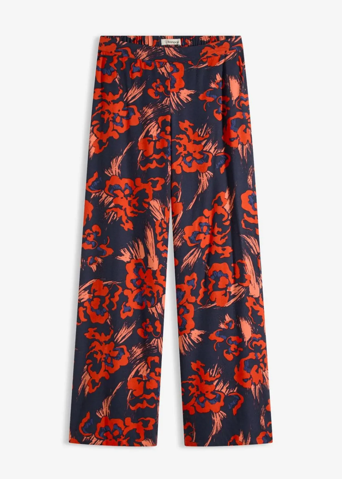 bonprix Bekleidung·Kleider|Nachhaltigere Materialien^Palazzo-Hose aus leichtem Viskose-Crêpe dunkelblau/rot floral