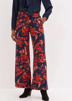 bonprix Bekleidung·Kleider|Nachhaltigere Materialien^Palazzo-Hose aus leichtem Viskose-Crêpe dunkelblau/rot floral