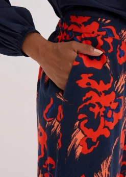 bonprix Bekleidung·Kleider|Nachhaltigere Materialien^Palazzo-Hose aus leichtem Viskose-Crêpe dunkelblau/rot floral