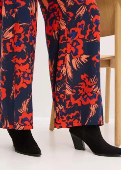 bonprix Bekleidung·Kleider|Nachhaltigere Materialien^Palazzo-Hose aus leichtem Viskose-Crêpe dunkelblau/rot floral