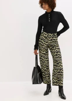 bonprix Bekleidung·Kleider|Hosen^Palazzo-Hose aus leichtem Viskose-Crêpe dunkeloliv bedruckt