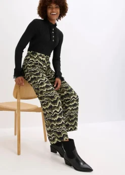 bonprix Bekleidung·Kleider|Hosen^Palazzo-Hose aus leichtem Viskose-Crêpe dunkeloliv bedruckt