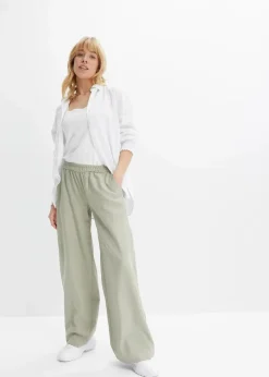 bonprix Bekleidung·Kleider|Hosen^Palazzo-Hose aus Leinen seegras