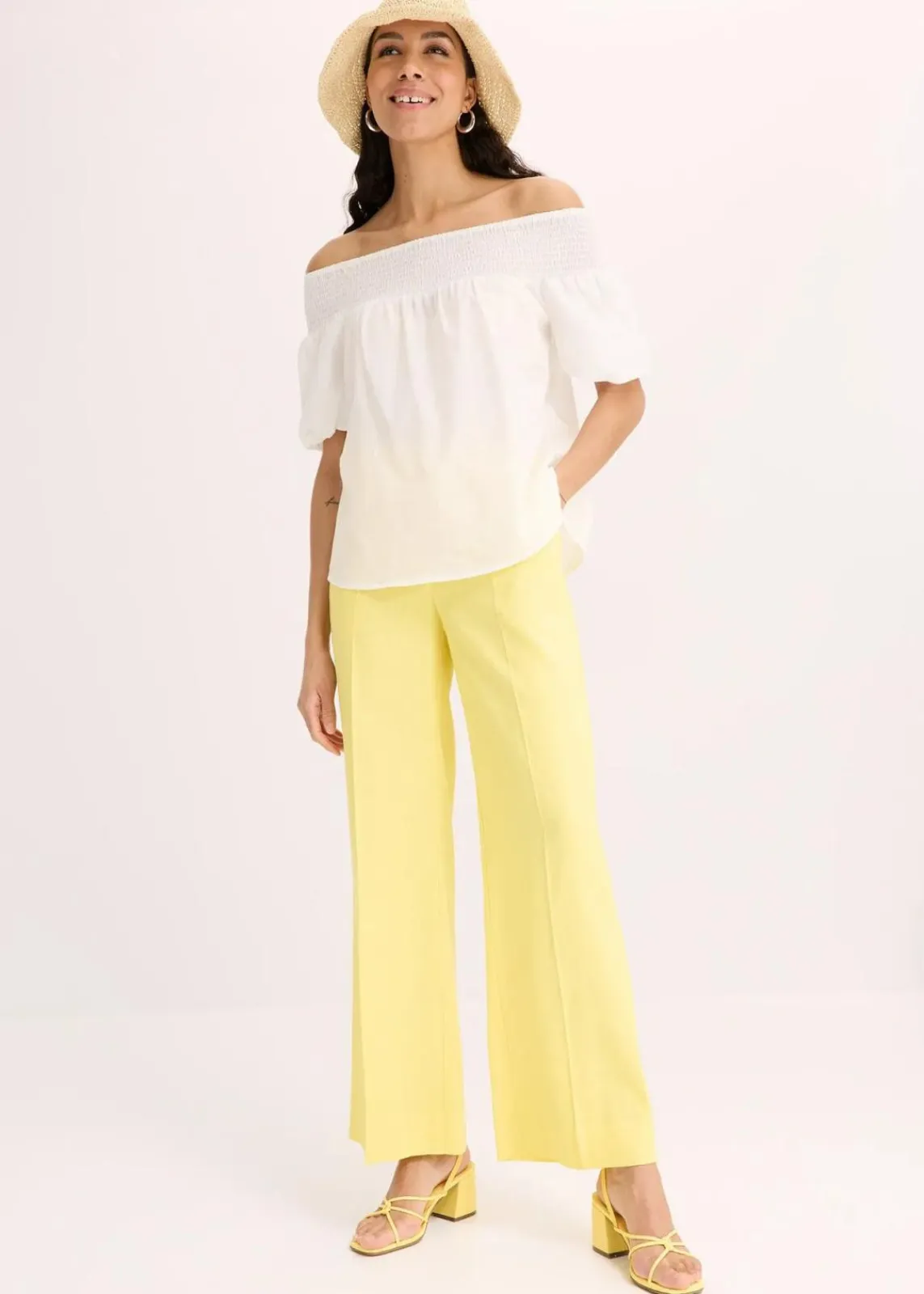 bonprix Bekleidung·Kleider|Hosen^Palazzo-Hose aus Leinen-Mix softgelb