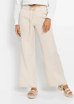bonprix Hosen|Kurzgrößen^Palazzo-Hose aus luftigem Leinen-Mix kieselbeige