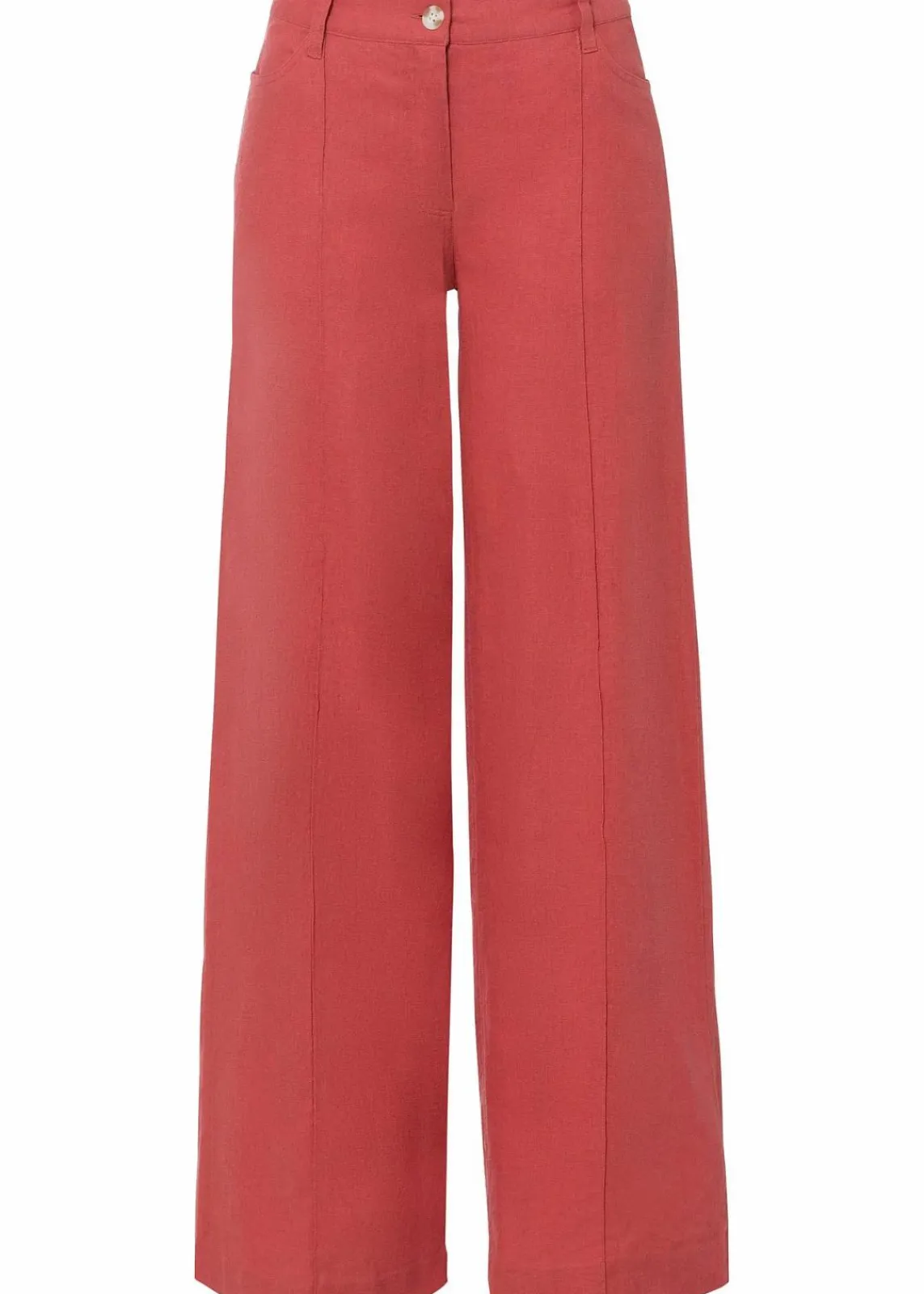 bonprix Kurzgrößen|Hosen^Palazzo-Hose aus luftigem Leinen-Mix rhabarber