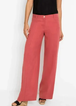 bonprix Kurzgrößen|Hosen^Palazzo-Hose aus luftigem Leinen-Mix rhabarber