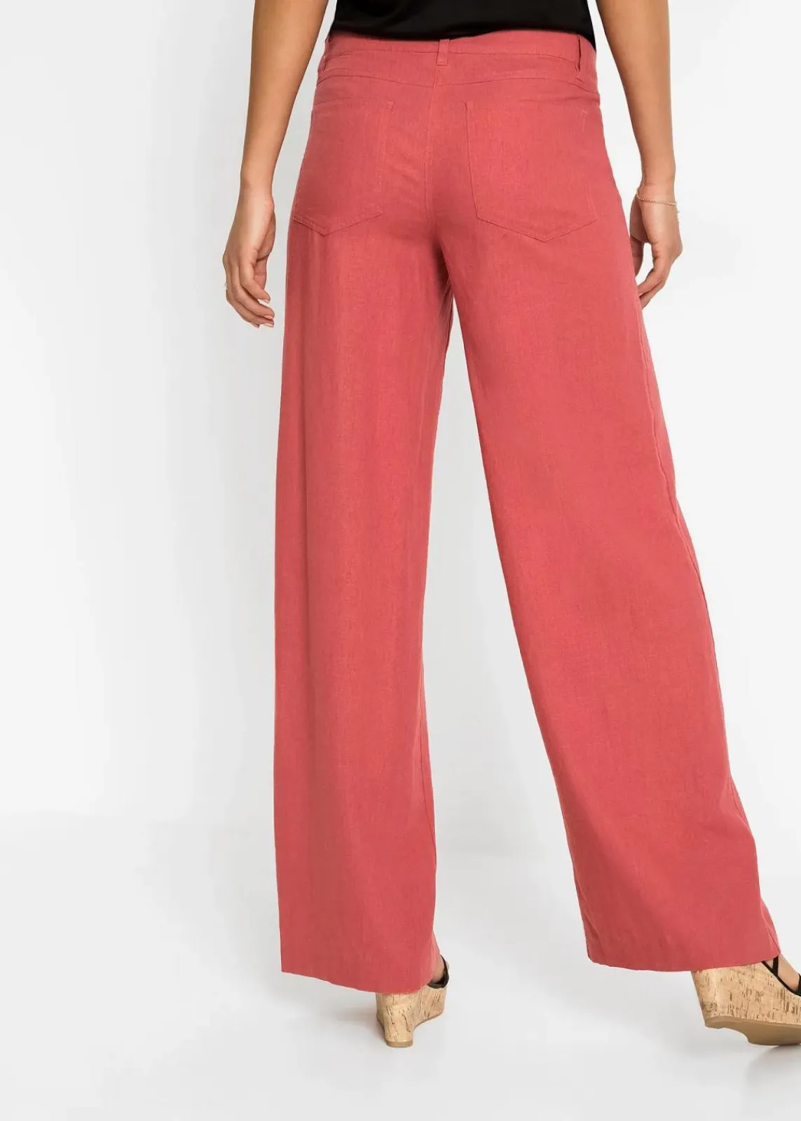 bonprix Kurzgrößen|Hosen^Palazzo-Hose aus luftigem Leinen-Mix rhabarber