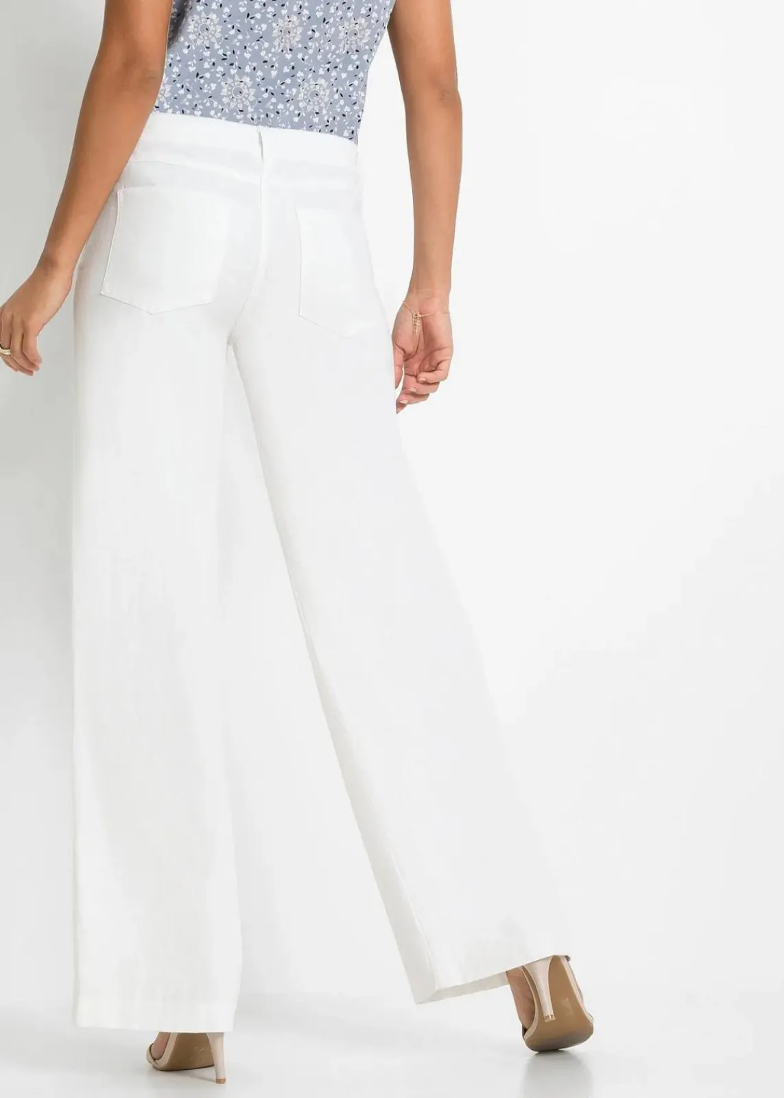 bonprix Kurzgrößen|Hosen^Palazzo-Hose aus luftigem Leinen-Mix weiß