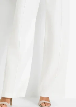 bonprix Kurzgrößen|Hosen^Palazzo-Hose aus luftigem Leinen-Mix weiß
