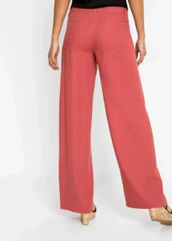 bonprix Kurzgrößen|Bekleidung·Kleider^Palazzo-Hose aus luftigem Leinen-Mix rhabarber