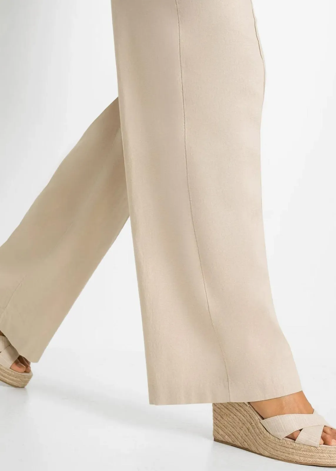 bonprix Kurzgrößen|Bekleidung·Kleider^Palazzo-Hose aus luftigem Leinen-Mix beige