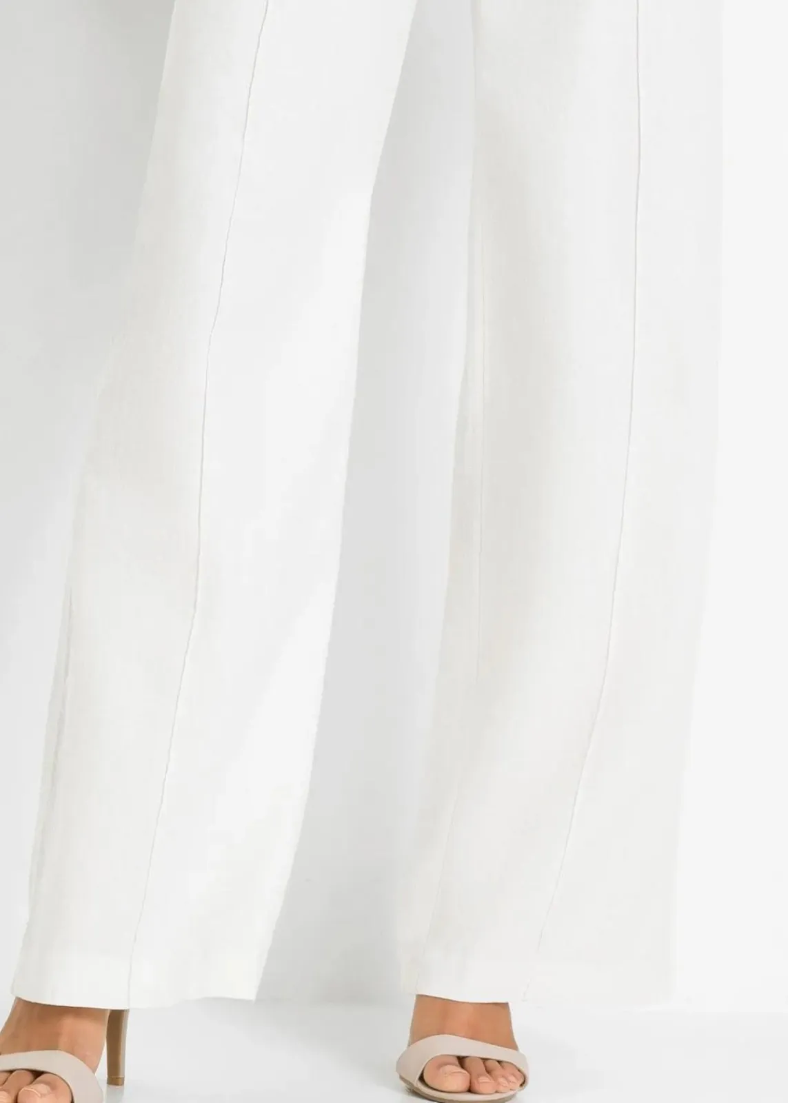 bonprix Kurzgrößen|Hosen^Palazzo-Hose aus luftigem Leinen-Mix weiß