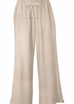 bonprix Hosen|Kurzgrößen^Palazzo-Hose aus Musselin steingrau
