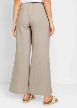 bonprix Hosen|Kurzgrößen^Palazzo-Hose aus Musselin steingrau