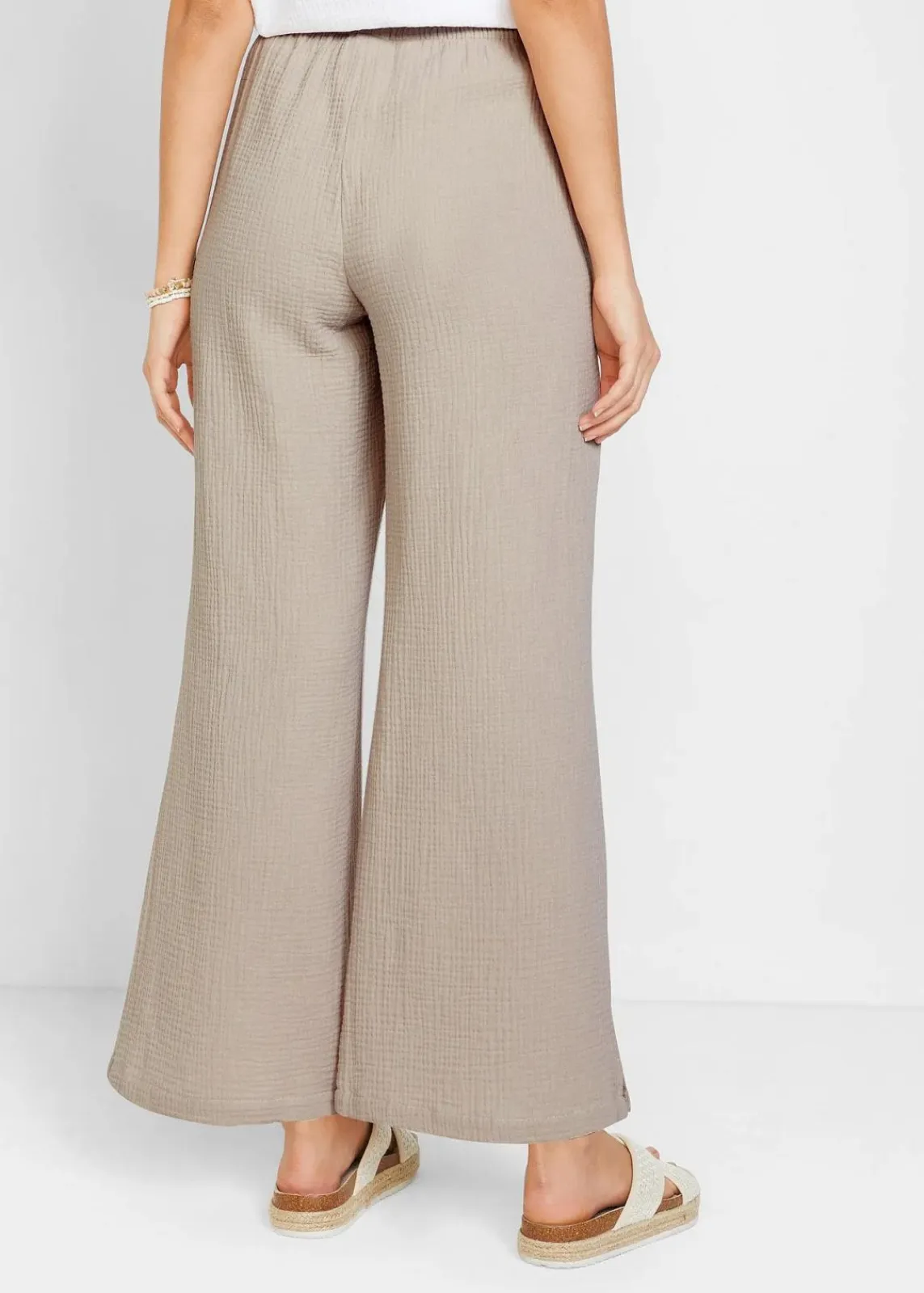 bonprix Hosen|Kurzgrößen^Palazzo-Hose aus Musselin steingrau