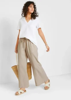 bonprix Hosen|Kurzgrößen^Palazzo-Hose aus Musselin steingrau