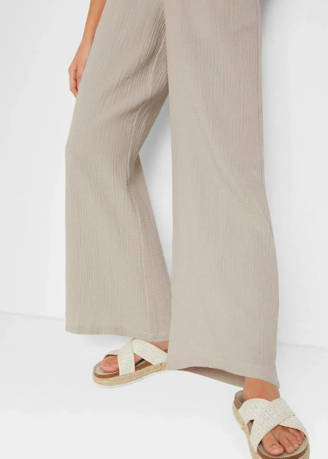 bonprix Hosen|Kurzgrößen^Palazzo-Hose aus Musselin steingrau