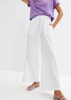 bonprix Hosen|Kurzgrößen^Palazzo-Hose aus Musselin weiß