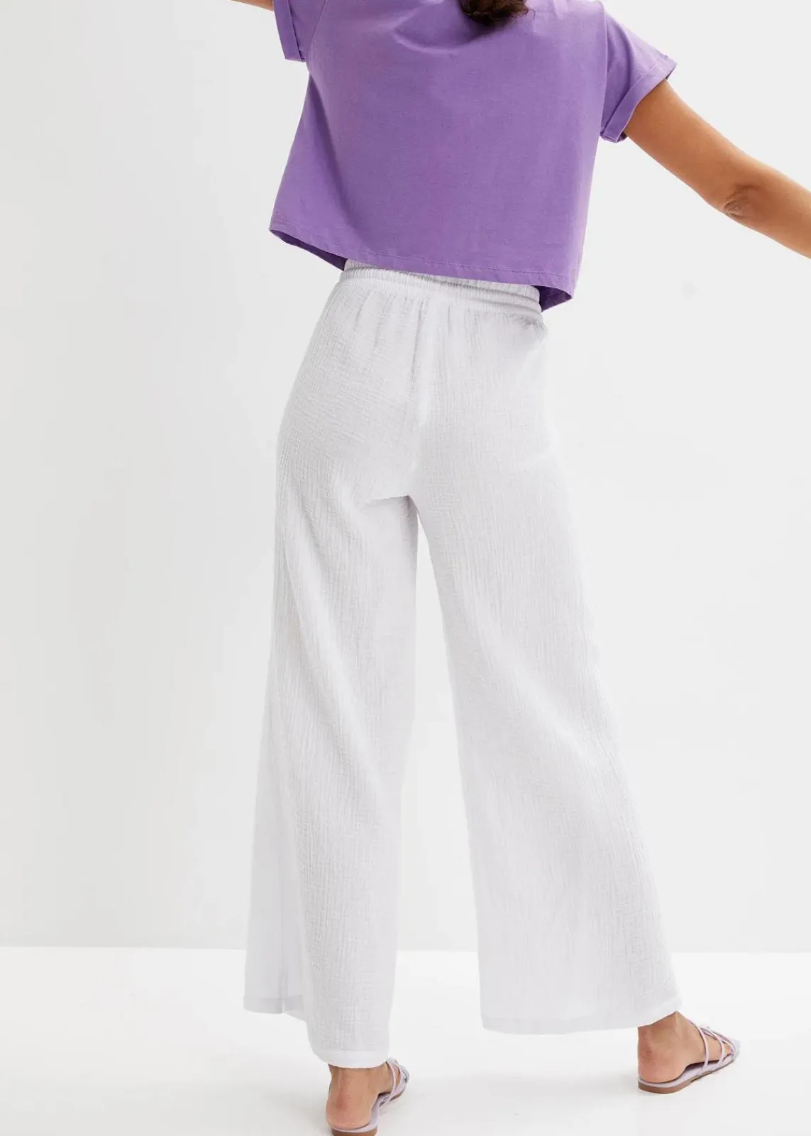 bonprix Hosen|Kurzgrößen^Palazzo-Hose aus Musselin weiß