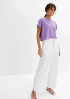 bonprix Hosen|Kurzgrößen^Palazzo-Hose aus Musselin weiß